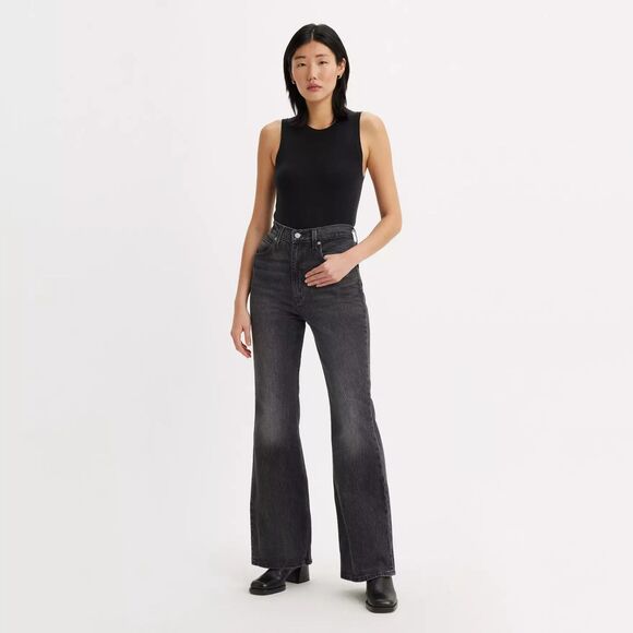Levis Premium‎ 70s High Rise Flare Denim Jeans Black Women's 30W 32L Boho Y2K - Picture 12 of 13